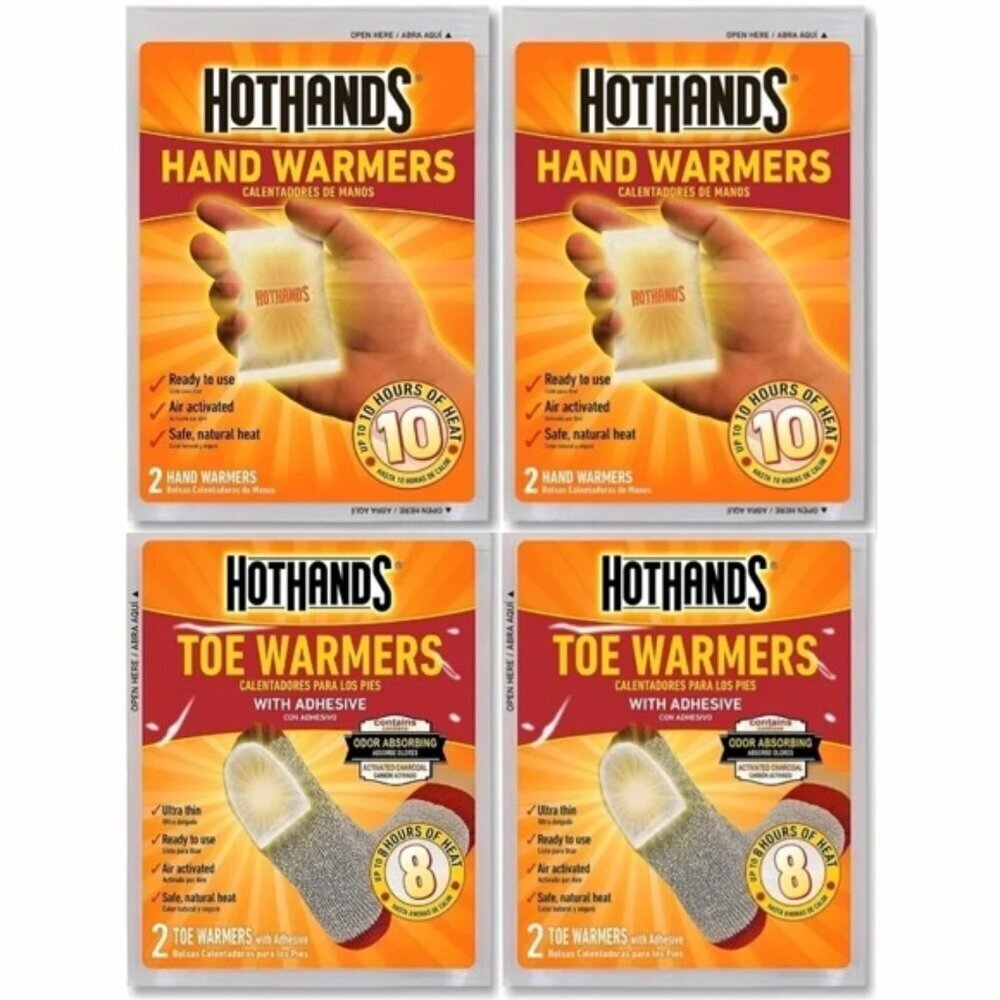 2 Packs HotHands Hand Warmers & 2 Packs HotHands Toe Warmers Ready to Use